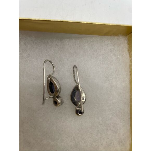 Vintage Lolite Drop Earrings Purple Pierced Fish Hook Stamped - Picture 3 of 7